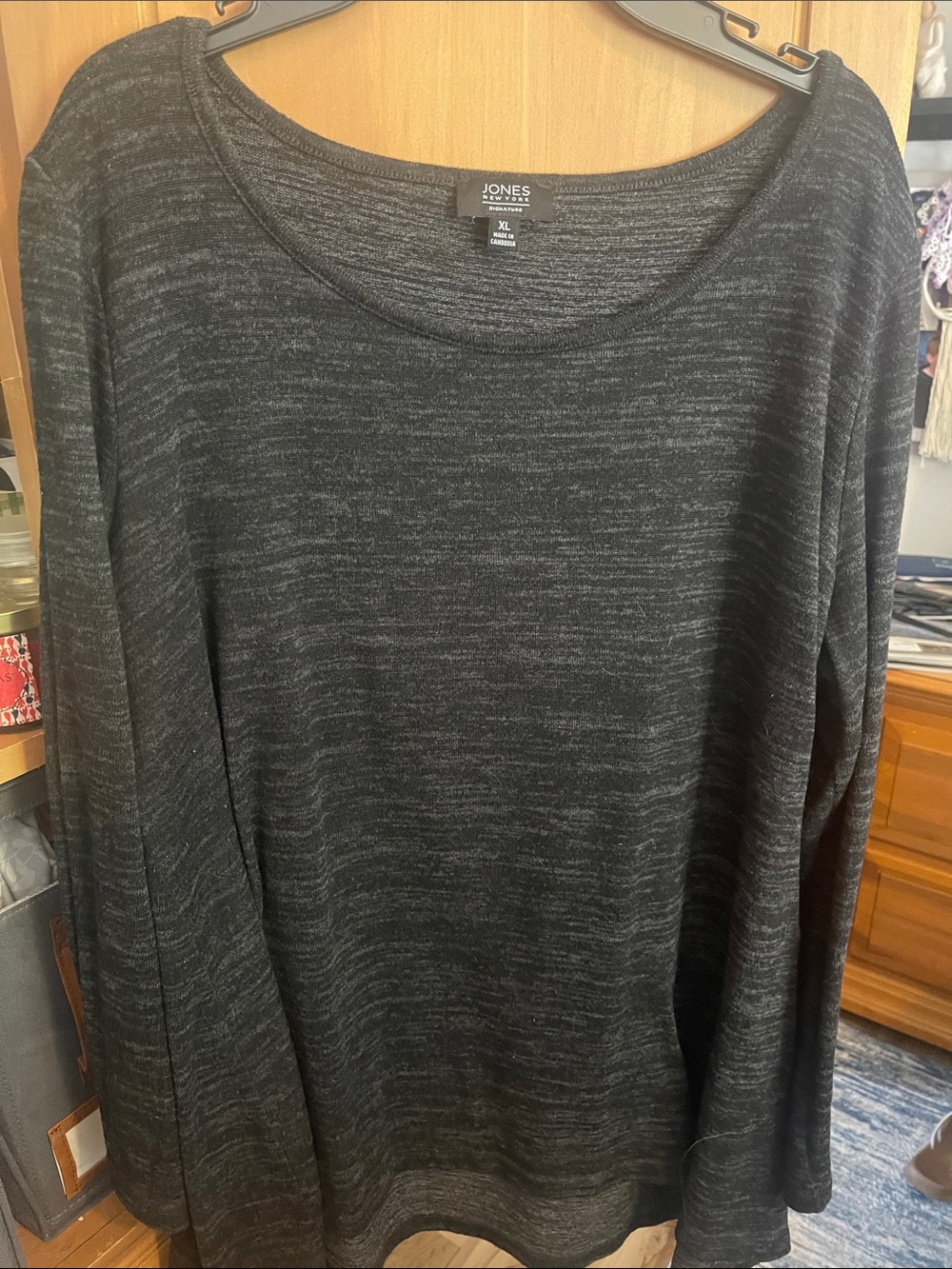Jones New York Black Heather Scoop Neck Sweater